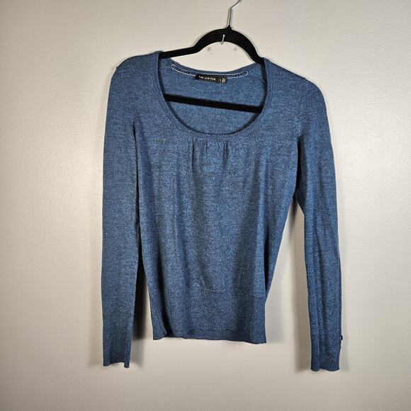 The Limited Sweater Merino Wool Blend Scoop Neck Heathered Blue Size Large - Picture 1 of 6